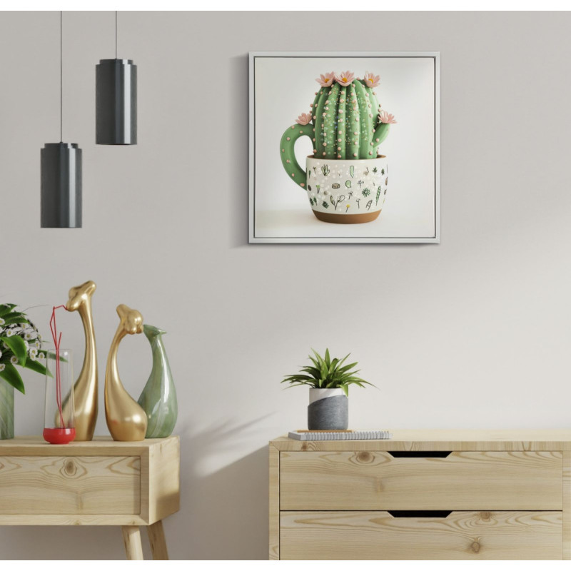 Impression sur toile laquée motif cactus B – Fraîcheur et nature murale (40 x 2,8 x 40 cm)