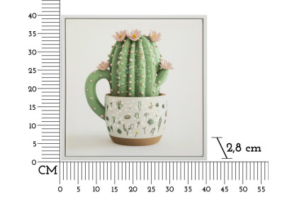 Impression sur toile laquée motif cactus B – Fraîcheur et nature murale (40 x 2,8 x 40 cm)