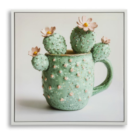 Impression sur toile laquée motif cactus C – Élégance végétale en miniature (40 x 2,8 x 40 cm)
