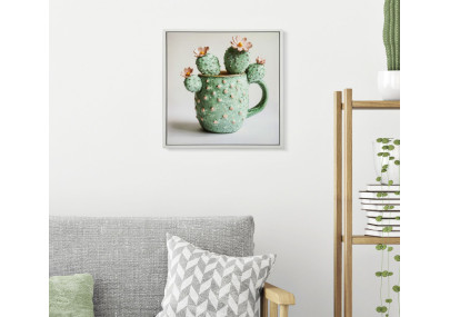 Impression sur toile laquée motif cactus C – Élégance végétale en miniature (40 x 2,8 x 40 cm)