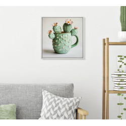 Impression sur toile laquée motif cactus C – Élégance végétale en miniature (40 x 2,8 x 40 cm)