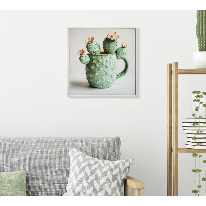 Impression sur toile laquée motif cactus C – Élégance végétale en miniature (40 x 2,8 x 40 cm)