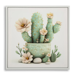 Impression sur toile laquée motif cactus D – Style et douceur décorative (40 x 2,8 x 40 cm)