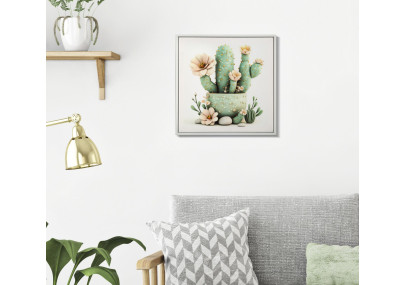 Impression sur toile laquée motif cactus D – Style et douceur décorative (40 x 2,8 x 40 cm)