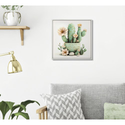 Impression sur toile laquée motif cactus D – Style et douceur décorative (40 x 2,8 x 40 cm)