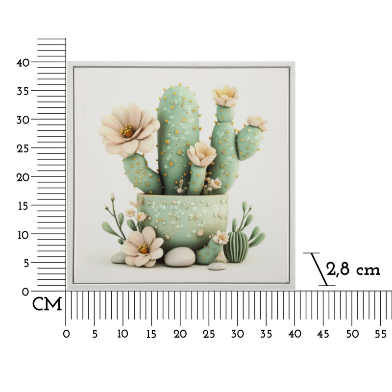 Impression sur toile laquée motif cactus D – Style et douceur décorative (40 x 2,8 x 40 cm)