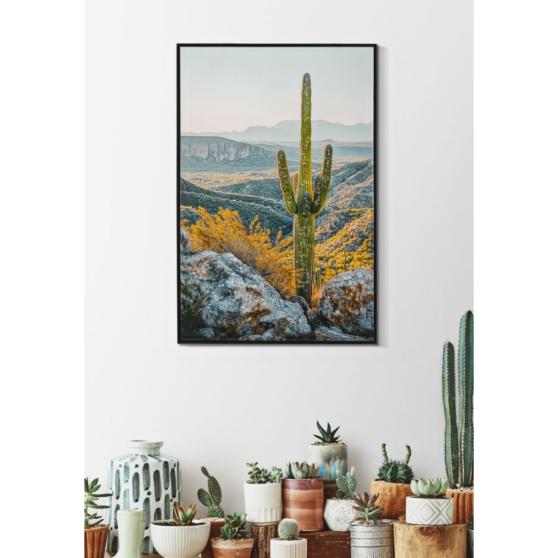 Impression sur toile laquée Cactus L – Fraîcheur artistique sur mur (60 x 4 x 90 cm)