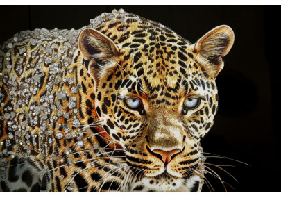 Tableau sur toile laquée JAGUAR A – Animalité et glamour (82 x 4 x 82 cm)