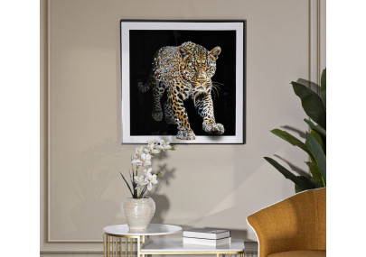 Tableau sur toile laquée JAGUAR A – Animalité et glamour (82 x 4 x 82 cm)