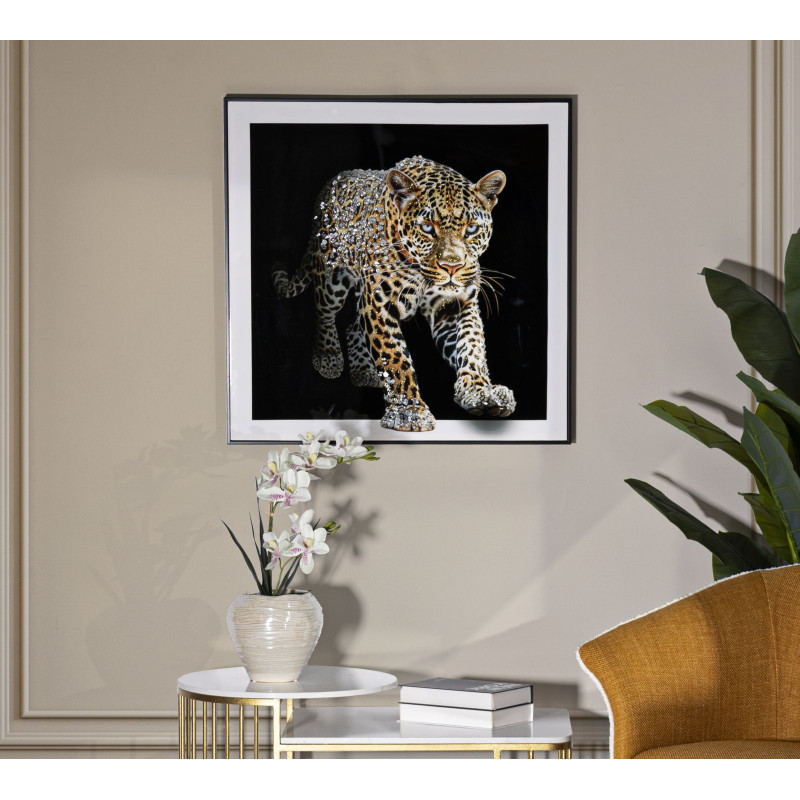 Tableau sur toile laquée JAGUAR A – Animalité et glamour (82 x 4 x 82 cm)
