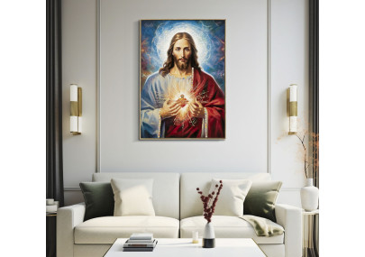 Gesù dipinto su tela laccata con cornice – Spiritualità e design (72 x 4 x 102 cm)