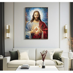 Jésus peint sur toile laquée avec cadre – Spiritualité et design (72 x 4 x 102 cm)