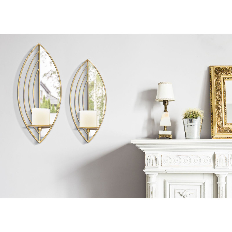 Ensemble de 2 porte-bougies en forme de feuille – Élégance lumineuse et romantique (18 x 13 x 41 cm / 15 x 13 x 35 cm)