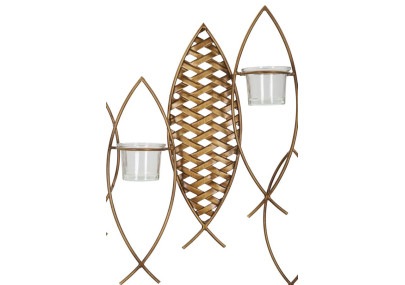 Portacandele da parete a forma di pesce – Originalità bohémien ed eleganza murale (66 x 9 x 40,5 cm)