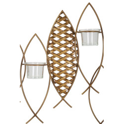 Porta-velas de parede em forma de peixe – Originalidade boémia e elegância de parede (66 x 9 x 40,5 cm)