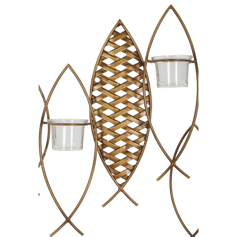 Porta-velas de parede em forma de peixe – Originalidade boémia e elegância de parede (66 x 9 x 40,5 cm)