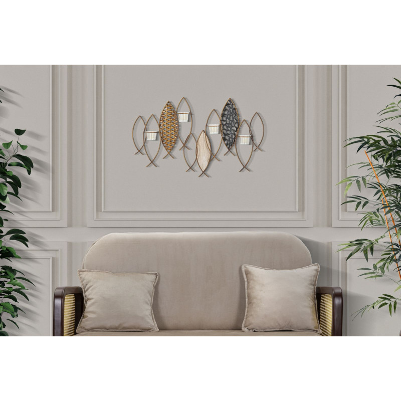 Porta-velas de parede em forma de peixe – Originalidade boémia e elegância de parede (66 x 9 x 40,5 cm)