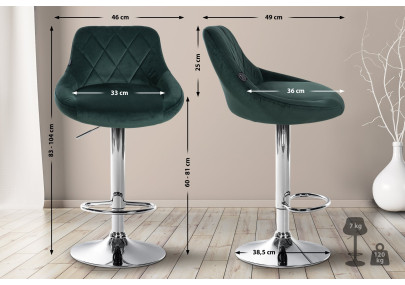 Set de 2 Taburetes Lazio en terciopelo Verde oscuro,Cromado