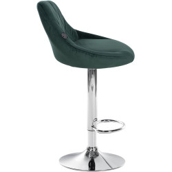Ensemble de 2 tabourets de bar Lazio, velours, chrome, vert foncé