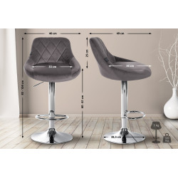 Set de 2 Taburetes Lazio en terciopelo Gris,Cromado