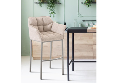 Tabouret de bar Damaso E en tissu, piètement à 4 pieds, couleur ivoire