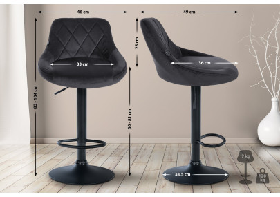 Lot de 2 tabourets de bar Lazio en velours, noir/gris foncé