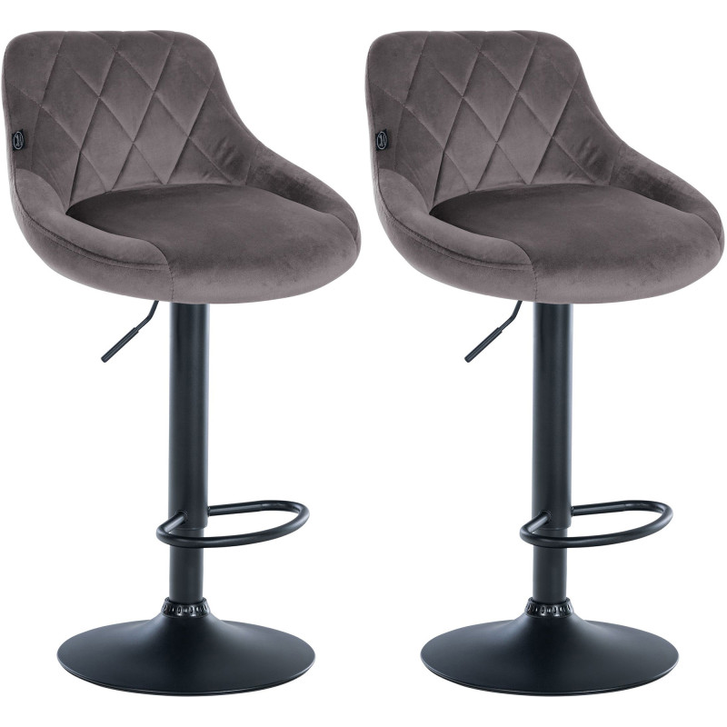 Lot de 2 tabourets de bar Lazio en velours noir gris