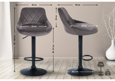 Set de 2 Taburetes Lazio en terciopelo Gris,Negro