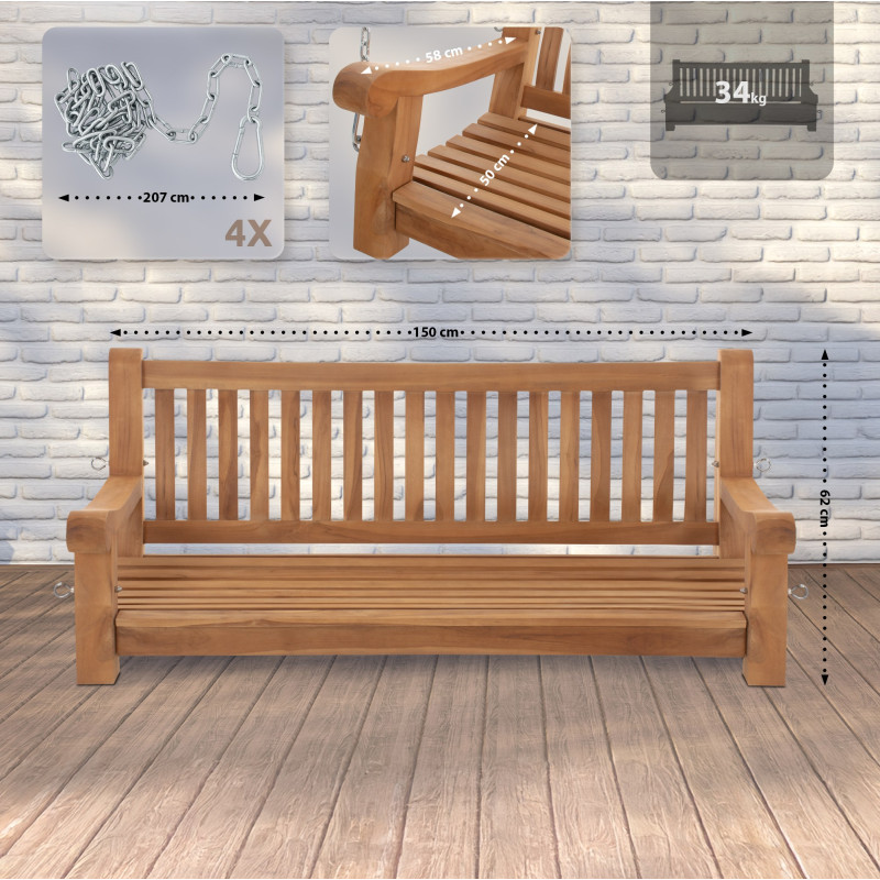 Banc suspendu Joyce, 150 cm, teck