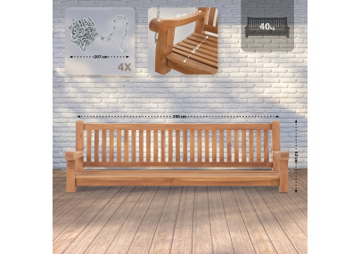 Banc suspendu en teck Joyce 200 cm