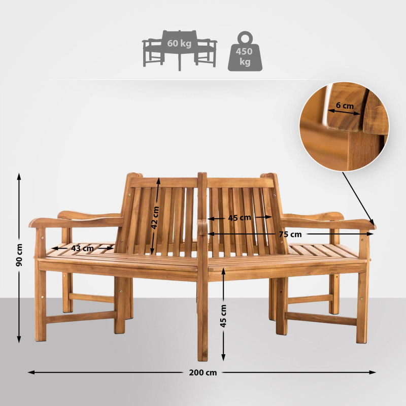 Banc Sonja avec accoudoirs, 200 cm, teck