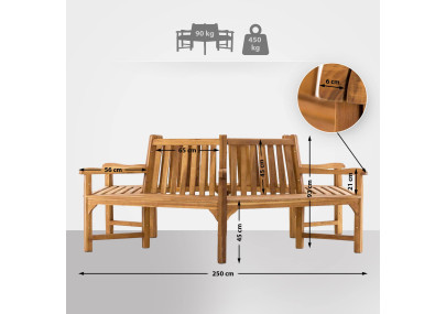 Banc Sonja avec accoudoirs, 250 cm, teck