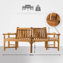 Banc Sonja avec accoudoirs, 250 cm, teck