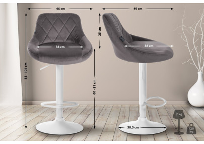 Set de 2 Taburetes Lazio en terciopelo Gris,Blanco