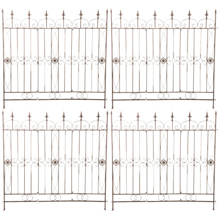 Ensemble de 4 clôtures de jardin, couleur blettes, brun antique