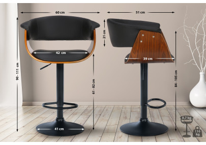 Set de 2 Taburetes de bar Vestal Nogal/negro,Simil cuero