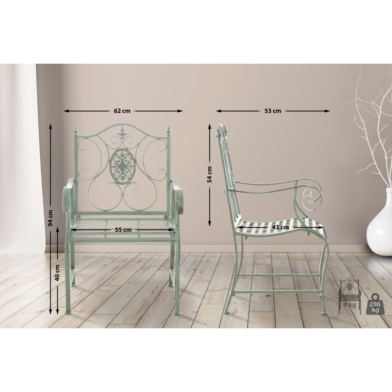 Ensemble de 2 chaises de jardin vert antique du Pendjab