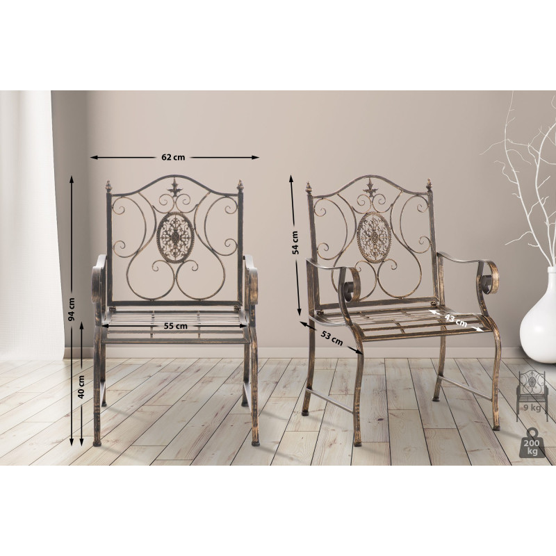 Ensemble de 2 chaises de jardin en bronze du Pendjab