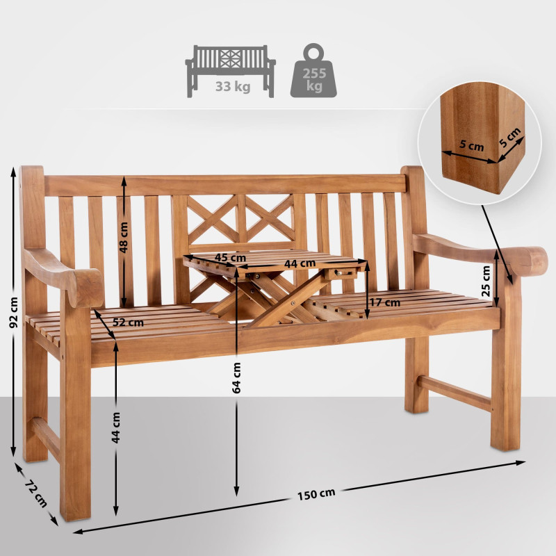 Banc en teck Luka 150 cm