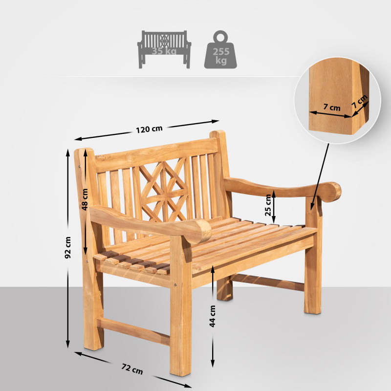 Teakbank Florida 120 cm mit Abdeckhaube