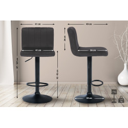 Lot de 2 tabourets de bar Jamie velours noir