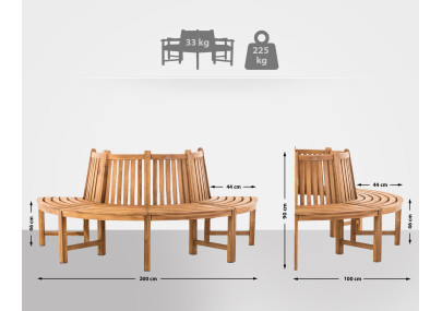 Banc semi-circulaire Leming, 200 cm, teck