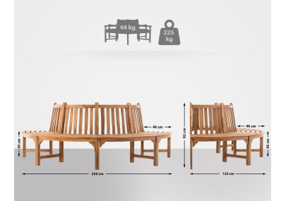 Banc semi-circulaire Leming, 250 cm, teck