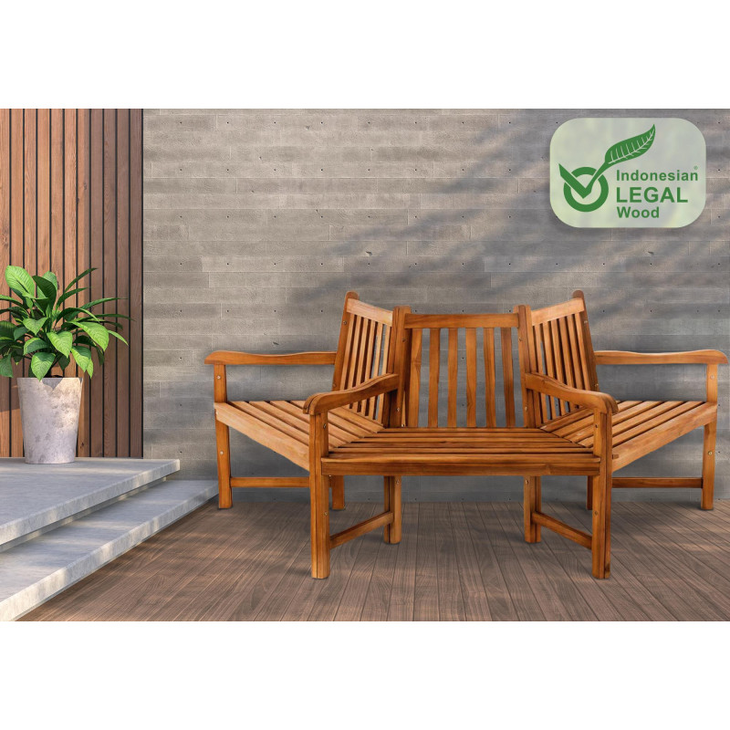 Banc Kenna avec accoudoirs, semi-circulaire, 200 cm, teck