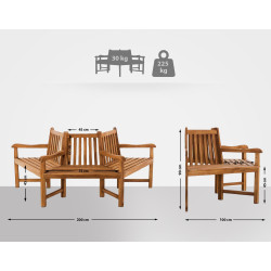 Banc Kenna avec accoudoirs, semi-circulaire, 200 cm, teck