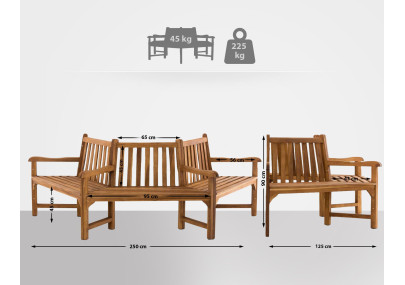 Banc Kenna avec accoudoirs, semi-circulaire, 250 cm, teck