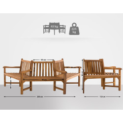 Banc Kenna avec accoudoirs, semi-circulaire, 250 cm, teck