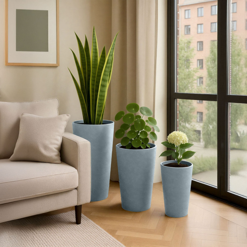 Ensemble de 3 pots de fleurs, 3 gris