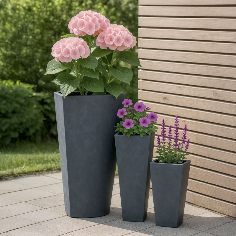Ensemble de 3 pots de fleurs anthracite