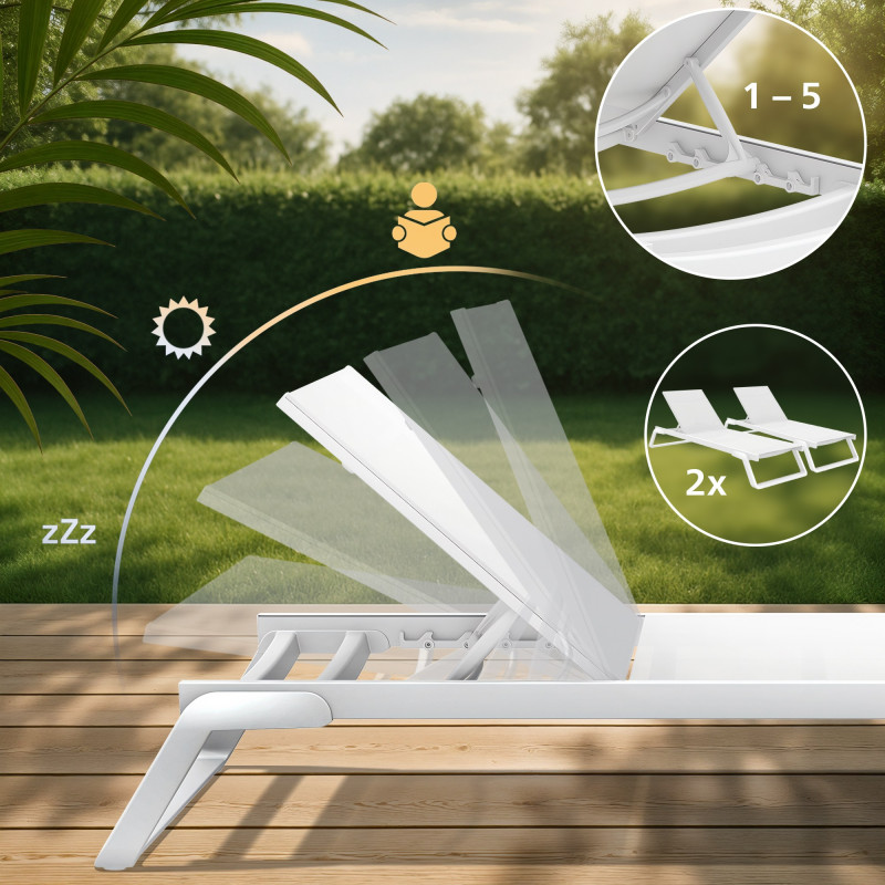 Ensemble de 2 chaises longues Tropic blanches